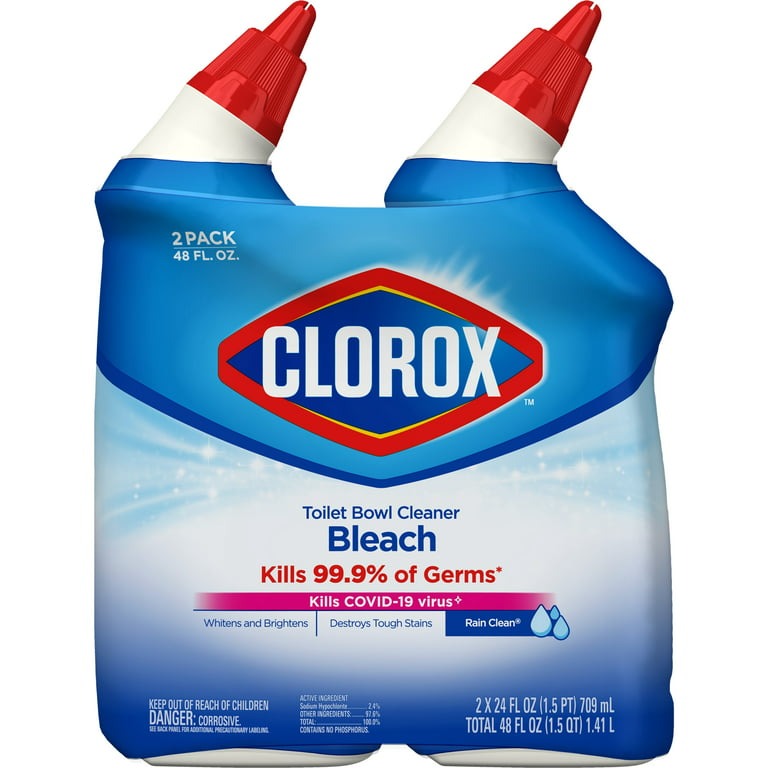 Clorox Toilet Bowl Cleaner Bleach, Rain Clean, 24 fl oz, 2 Pack