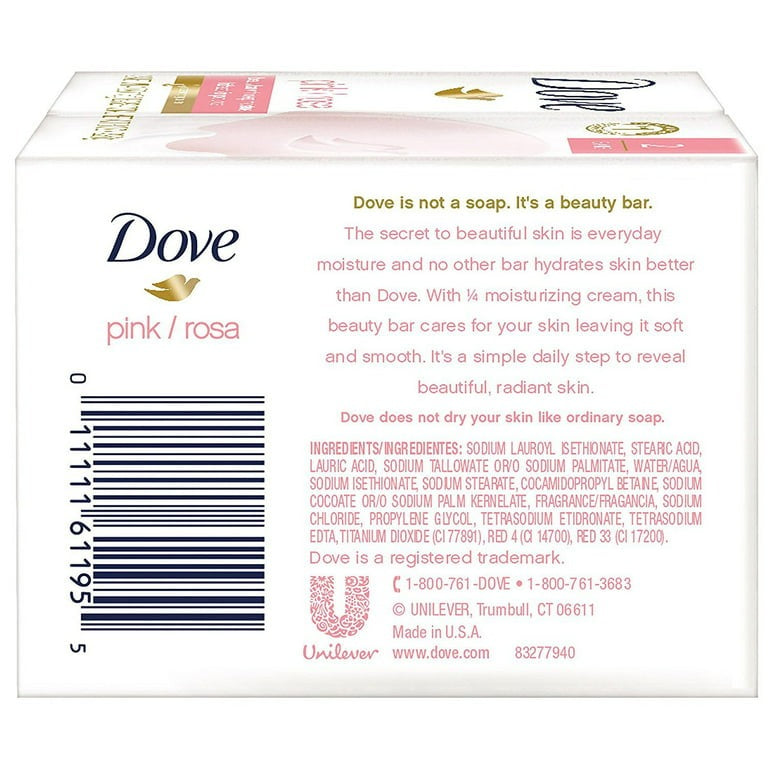 Dove Beauty Bar Gentle Skin Cleanser Pink More Moisturizing than Bar Soap Moisturizing for Gentle Soft Skin Care 3.75 oz, 2 Bars