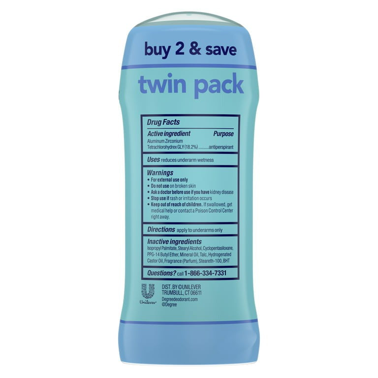 Degree 48H Antiperspirant Deodorant Shower Clean 2.6 oz Twin, 2.6 oz, Twin Pack