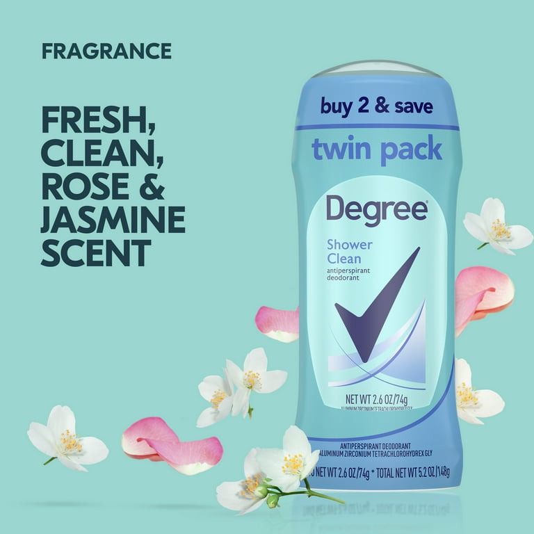 Degree 48H Antiperspirant Deodorant Shower Clean 2.6 oz Twin, 2.6 oz, Twin Pack