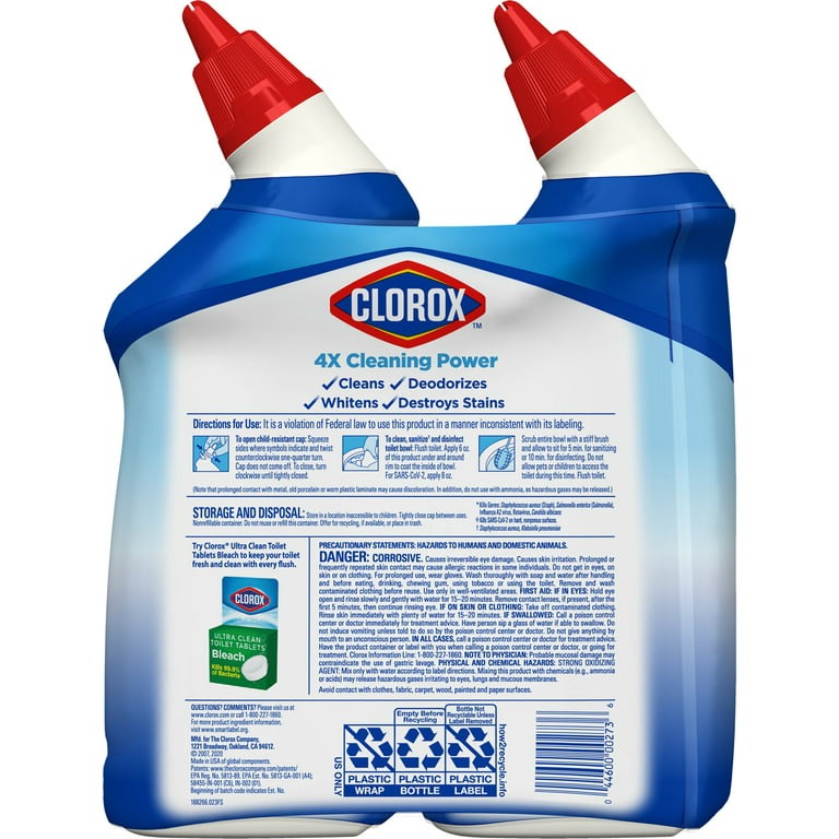 Clorox Toilet Bowl Cleaner Bleach, Rain Clean, 24 fl oz, 2 Pack