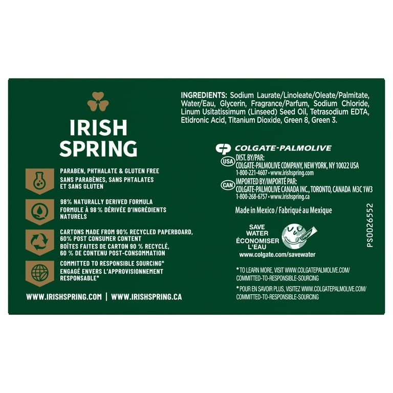 Irish Spring Bar Soap for Men, Original Clean Mens Bar Soap, 8 Pack, 3.7 Oz Soap Bars