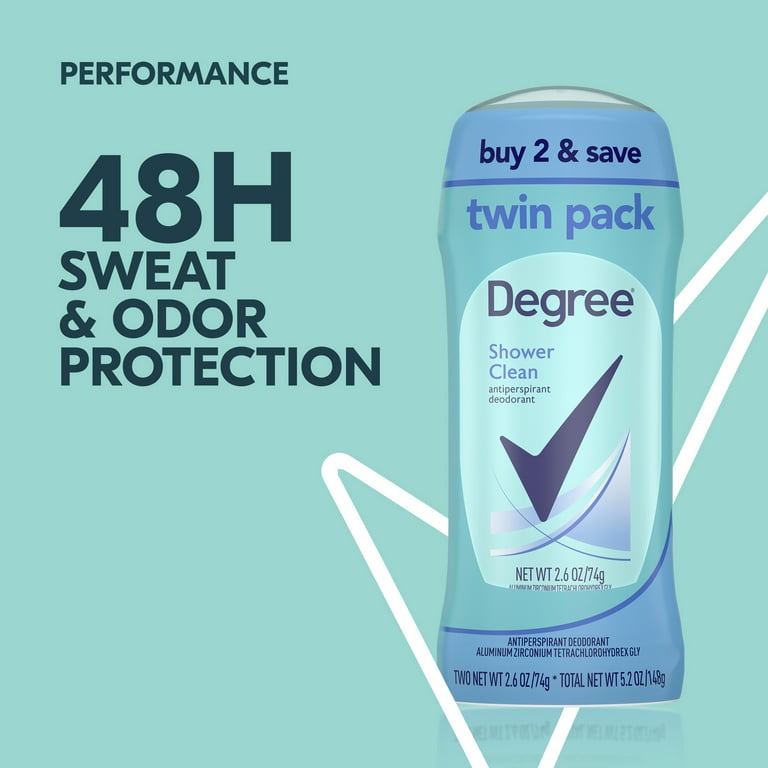 Degree 48H Antiperspirant Deodorant Shower Clean 2.6 oz Twin, 2.6 oz, Twin Pack