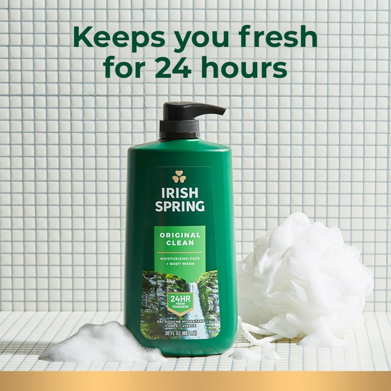 Irish Spring Mens Gel Body Wash Pump, Original Clean, 30 oz