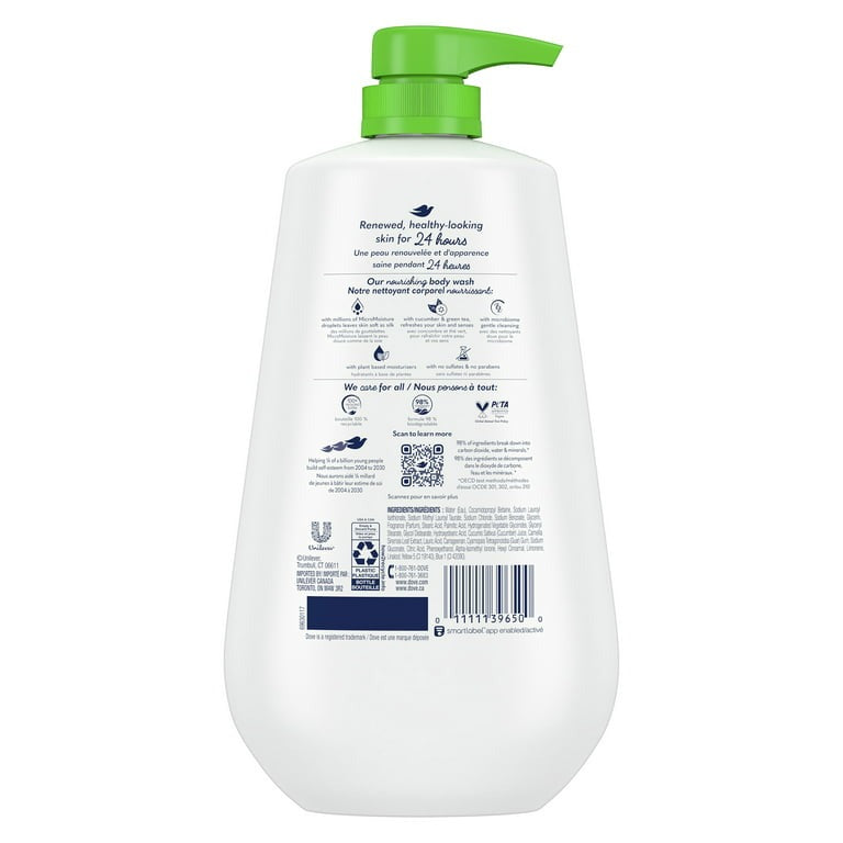 Dove Refreshing Liquid Body Wash with Pump Cucumber & Green Tea Cleanser, 30.6 oz