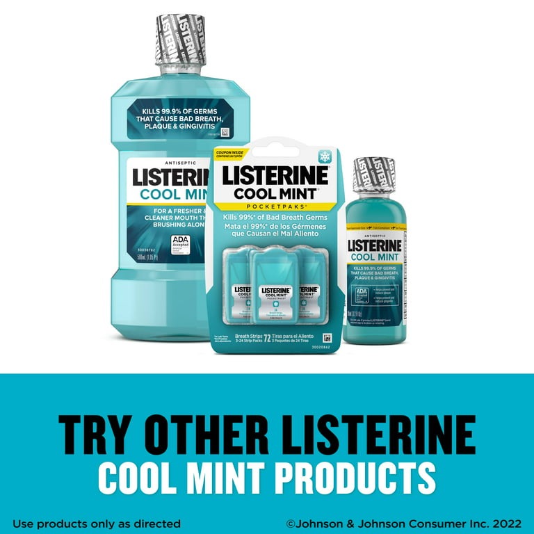 Listerine Cool Mint PocketPaks Oral Care Breath Strips, Breath Spray Alternative, 24 ct, 3 pack