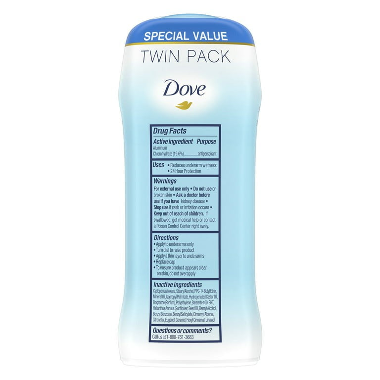 Dove Original Clean Antiperspirant Deodorant, 2.6 oz, Twin Pack