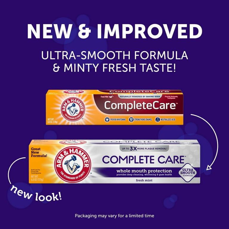 Arm & Hammer Complete Care Toothpaste, Fresh Mint Flavor, Whole Mouth Protection, 6.0oz Tube