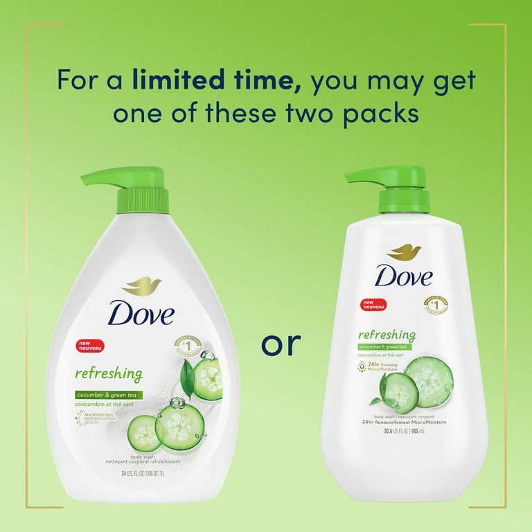 Dove Refreshing Liquid Body Wash with Pump Cucumber & Green Tea Cleanser, 30.6 oz