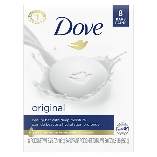 Dove Beauty Bar Gentle Skin Cleanser Original Made With 1/4 Moisturizing Cream, More Moisturizing Than Bar Soap 3.75 oz, 8 Bars