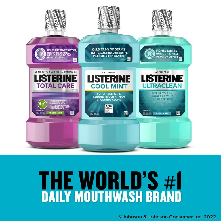 Listerine Cool Mint Antiseptic Mouthwash, Bad Breath & Plaque Oral Care, 500 mL